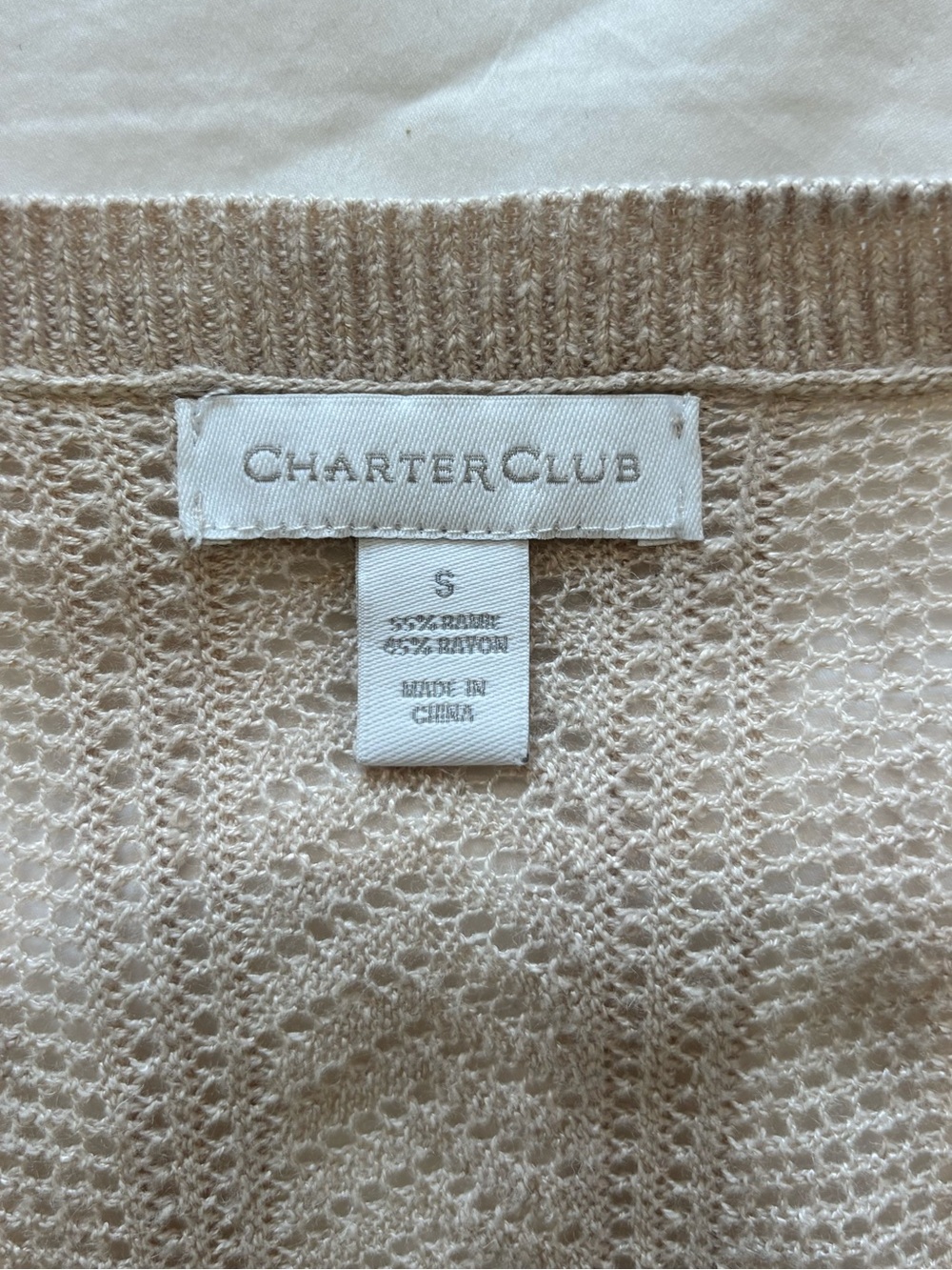 Charter Club Sz S Cream Pointelle Knit Cardigan Cotton Delicate 3/4 Sleeve - Picture 7 of 11